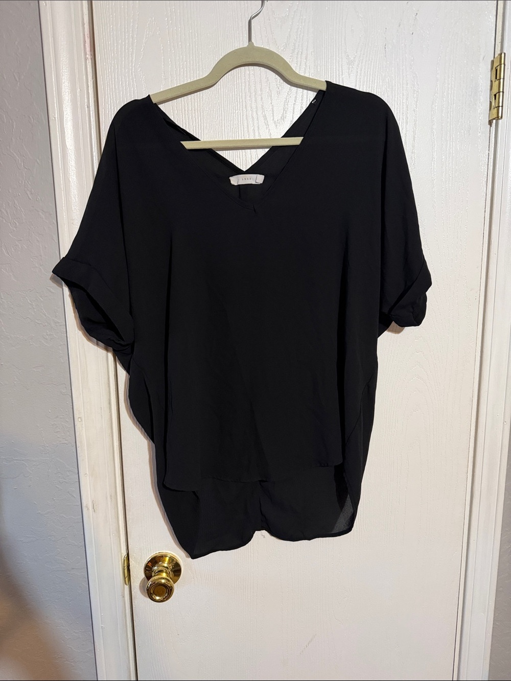 Lush Black V-Neck Short Sleeve Blouse